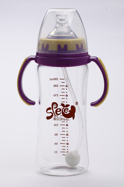 施貝樂紫色寬口弧形帶柄玻璃奶260ml