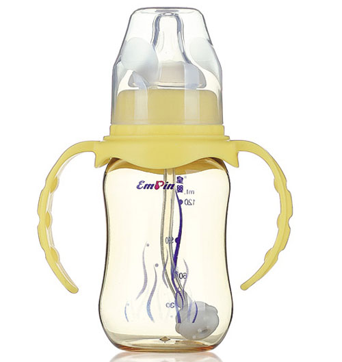 皇嬰PPSU標(biāo)口圓弧自動奶瓶120ml黃色