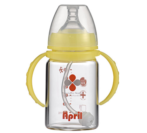 愛(ài)普麗鉑金寬口玻璃奶瓶180ml黃色