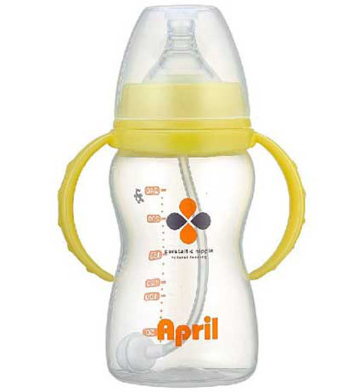 愛普麗寬口弧形奶瓶240ml黃色