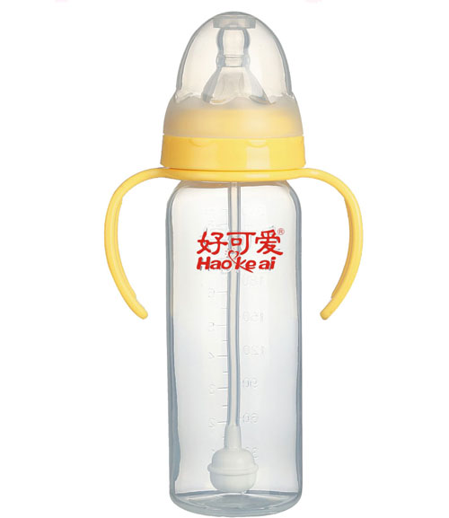 好可愛(ài)標(biāo)口自動(dòng)吸管手柄直身奶瓶240ml