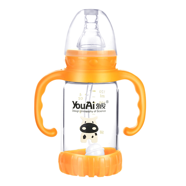 幼愛(ài)帶柄自動(dòng)吸防摔感溫晶鉆玻璃標(biāo)口奶瓶120ml