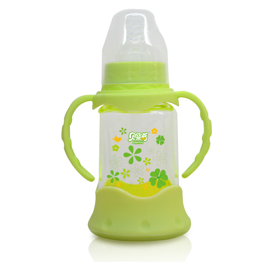 貝嬰奇120m防爆感溫標口晶鉆玻璃奶瓶-淺綠