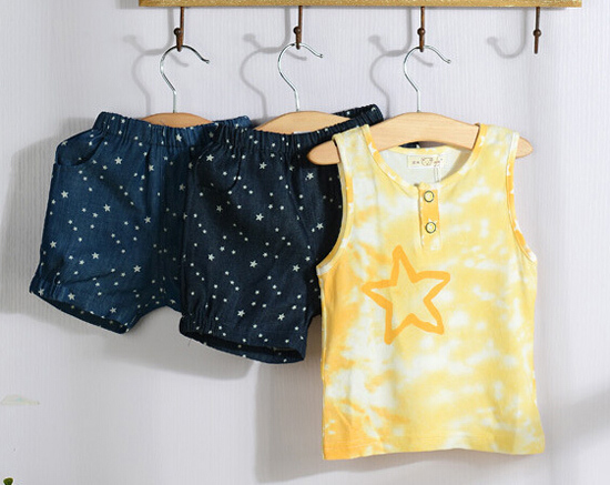 安米小熊夏裝星星緣前半開(kāi)背心套裝 A3213