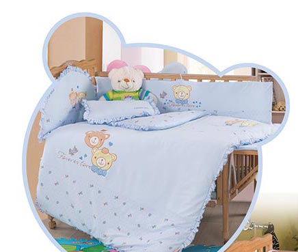 嬰兒坊嬰幼兒床品多件套淺藍色
