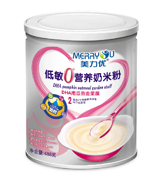 美力優(yōu)DHA南瓜燕麥果蔬聽裝低敏0°營(yíng)養(yǎng)奶米粉2段
