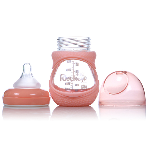 樂起防摔玻璃奶瓶粉色