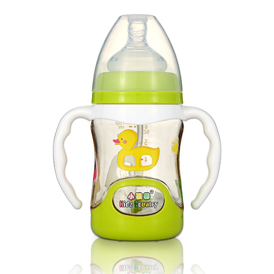 小孩國(guó)寬口扣底自動(dòng)PPSU安全奶瓶180ML青色