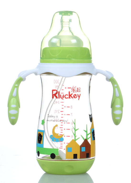 樂(lè)起弧形有耳PPSU奶瓶綠色300ml