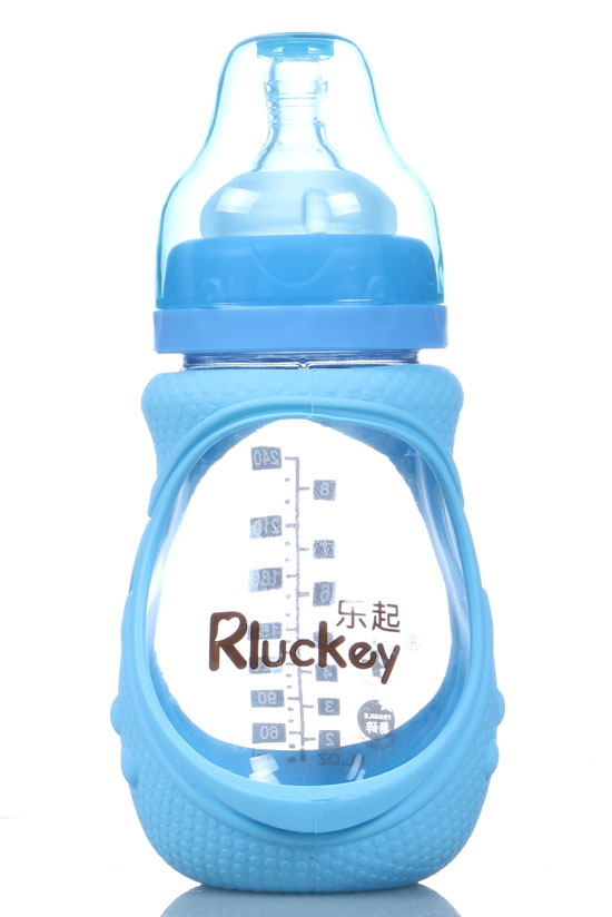 樂起240ml防摔玻璃奶瓶藍(lán)