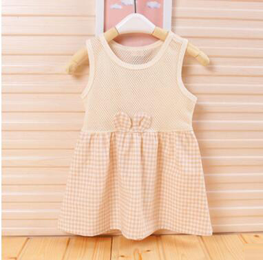 夏款簡(jiǎn)約網(wǎng)眼0-2歲有機(jī)棉彩棉純棉yingye童裙寶寶背心拼色公主裙