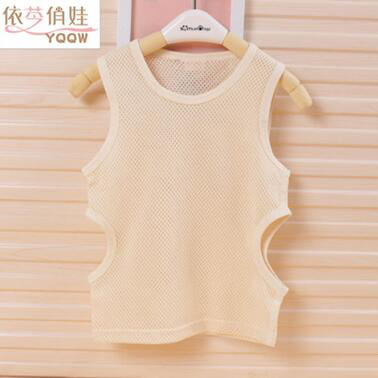 夏款新款2-7歲2色有機(jī)棉彩棉純棉yingye童網(wǎng)眼布寶寶無袖工字背心