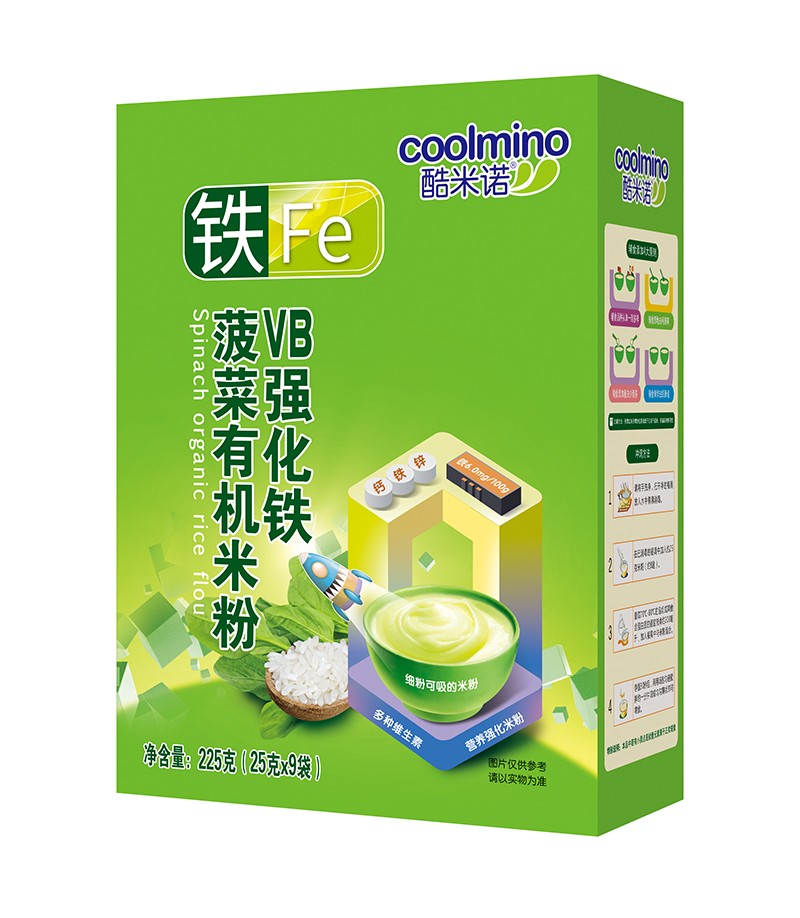 酷米諾VB強(qiáng)化鐵菠菜有機(jī)米粉225克