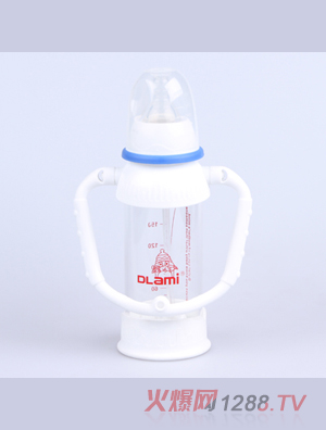 多拉咪玻璃帶柄藍色奶瓶