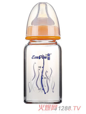 皇嬰寬口晶鉆玻璃小奶瓶120ml橘黃色