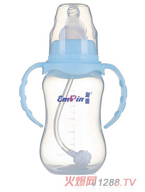 皇嬰標(biāo)口PP圓弧自動小奶瓶180ml藍(lán)色