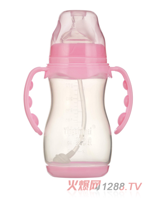 嬰之美寬口雙耳自動葫蘆PP奶瓶帶底270ML粉色