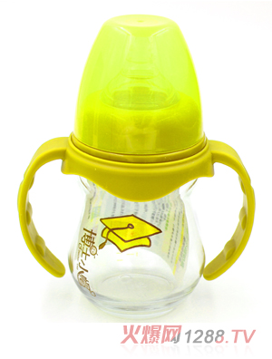 博士小帽玻璃有柄自然親子寬口徑奶瓶150ml綠色