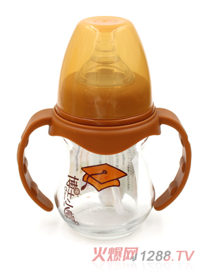 博士小帽玻璃有柄自然親子寬口徑自動奶瓶150ml橙色