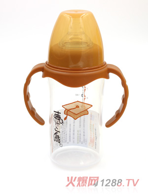 博士小帽PP有柄自然親子寬口奶瓶240ml橙色