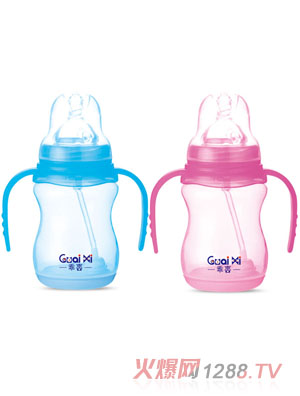 乖喜寬口PP帶底座弧形感溫自動(dòng)奶瓶240ML G0066