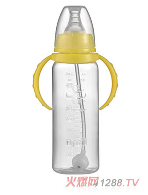 愛普麗標(biāo)口直身PP奶瓶240ml黃色