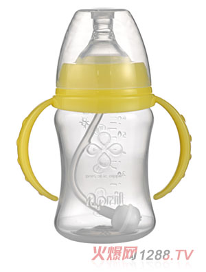 愛普麗寬口弧形PP奶瓶180ml黃色