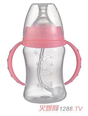 愛普麗寬口弧形PP奶瓶180ml粉色