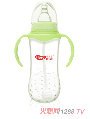 抱抱我標(biāo)口徑300ml草莓形帶柄自動PP奶瓶