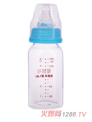 優(yōu)嘻噯晶鉆玻璃無柄無吸管奶瓶140ml藍(lán)色