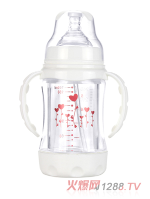 幼愛(ài)帶柄自動(dòng)吸晶鉆防爆玻璃寬口奶瓶160ml