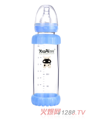 幼愛(ài)防摔感溫晶鉆玻璃標(biāo)口奶瓶240ml
