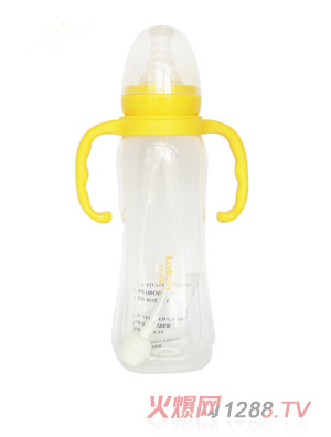 安心寶寶270ml標(biāo)口方圓適指形雙耳自動(dòng)PP奶瓶黃色帶蓋