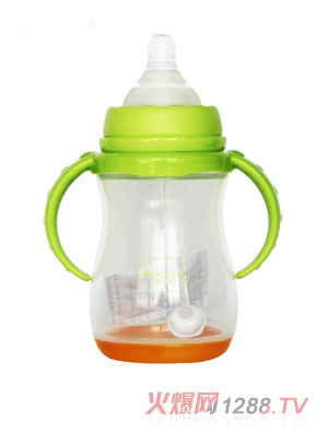 安心寶寶250ml寬口雙耳自動(dòng)感溫PP奶瓶綠無(wú)蓋