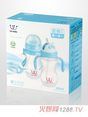 UU·KINGPP奶瓶300ml+PP水壺300ml藍色套裝包裝盒