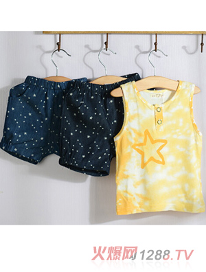 安米小熊夏裝星星緣前半開背心套裝 A3213