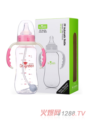 格林博士標口PP自動奶瓶240ML紅色