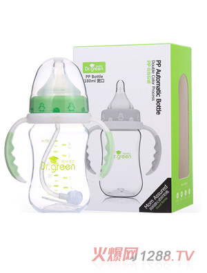 格林博士寬口PP自動奶瓶80ML綠色