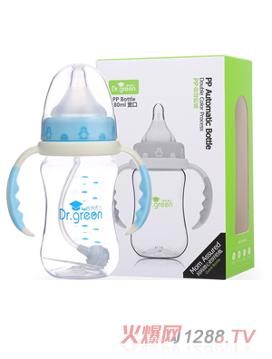 格林博士寬口PP自動奶瓶80ML藍色