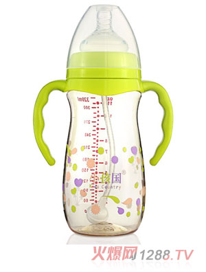 小孩國寬口香檳自動(dòng)PPSU安全奶瓶320ML青色