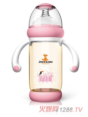 小袋鼠巴布PPSU防燙自動(dòng)寬口奶瓶240ml紅色