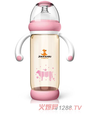 小袋鼠巴布PPSU防燙自動(dòng)寬口奶瓶300ml粉色