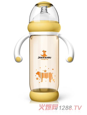 小袋鼠巴布PPSU防燙自動(dòng)寬口奶瓶300ml黃色