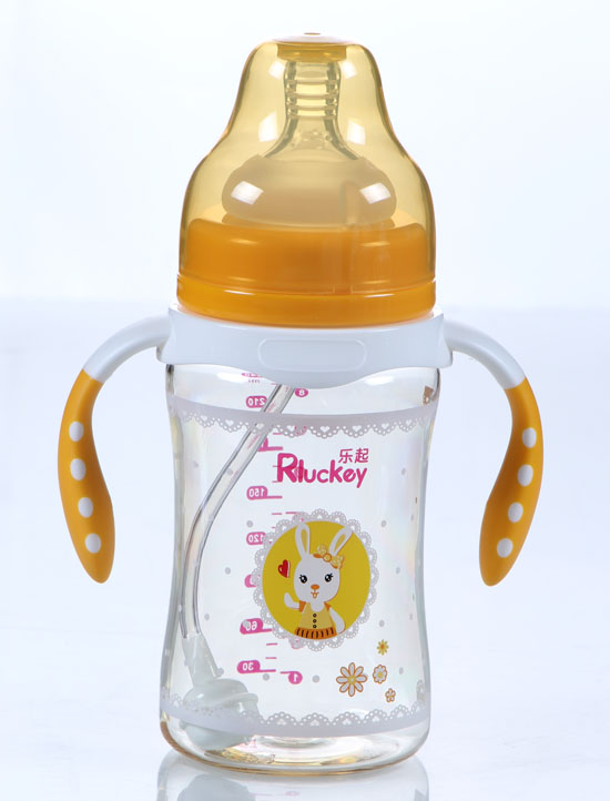 樂(lè)起PPSU帶柄透明防摔寬口徑奶瓶橙色